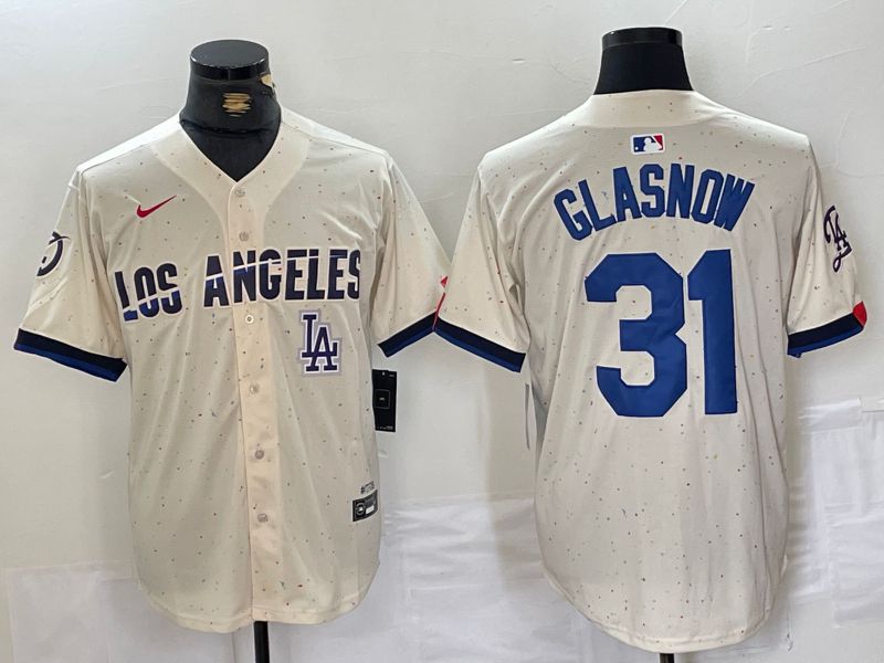 Men Los Angeles Dodgers 31 Glasnow Cream Fashion Nike Game MLB Jersey style 1
